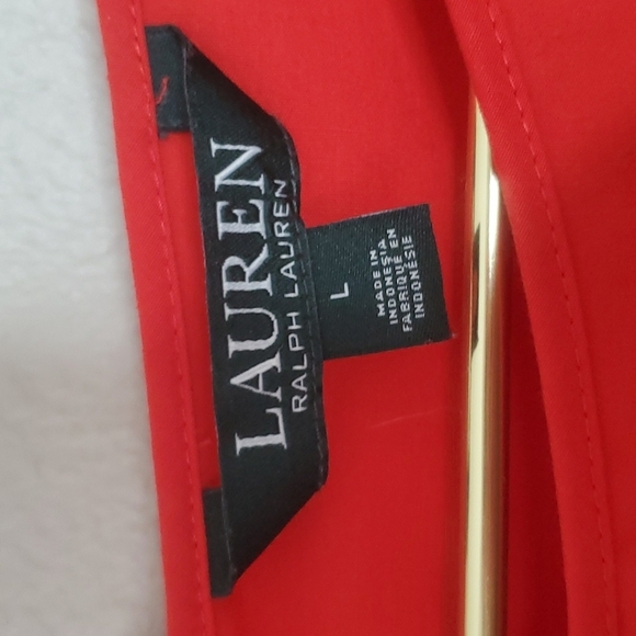 Lauren Ralph Lauren Red Laser Cut Bell Sleeve Top Size Large - Picture 5 of 8